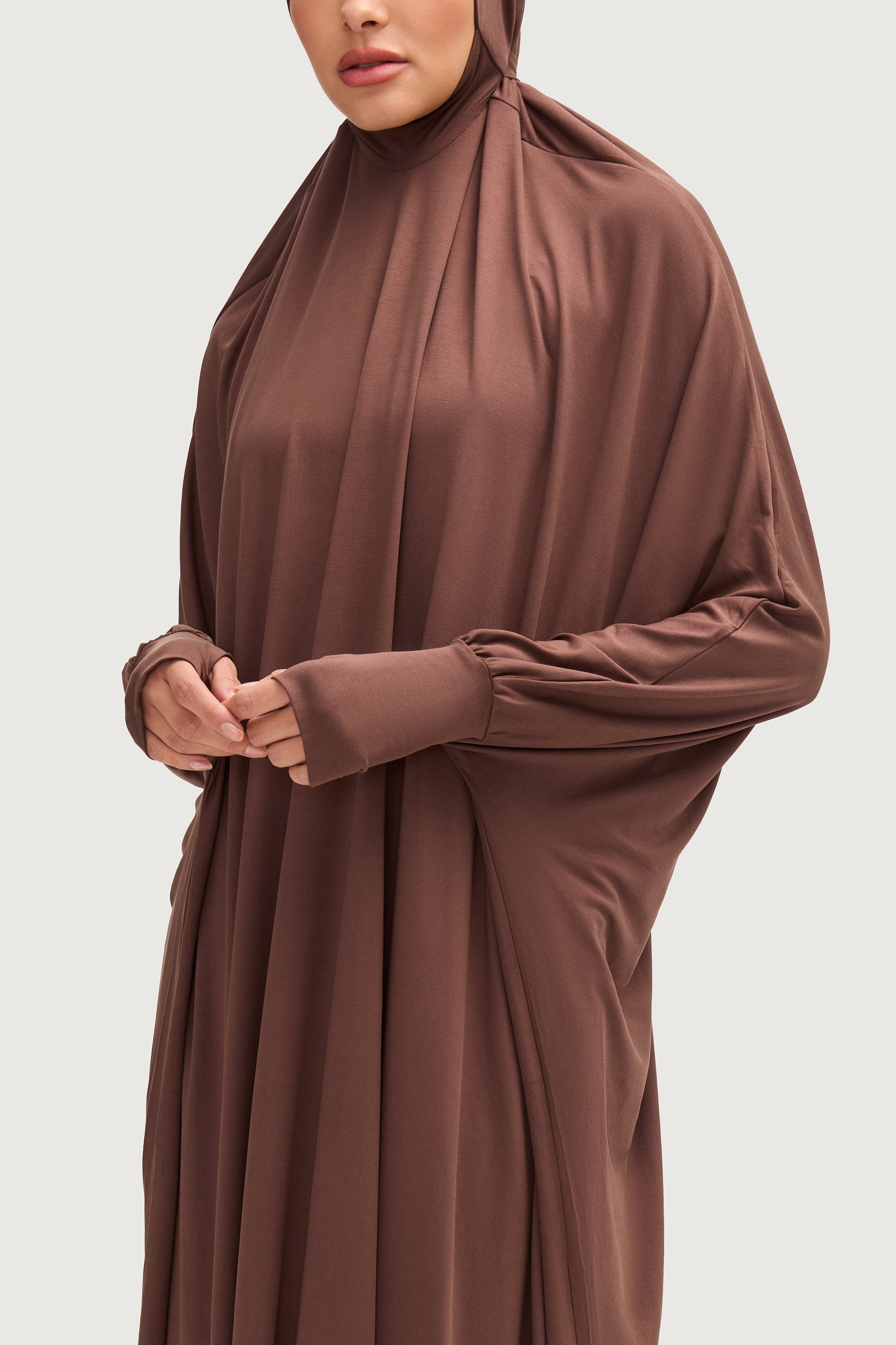 Ensemble Jilbab & Jupe en Jersey de Cupro - Marron Ensembles Modeen