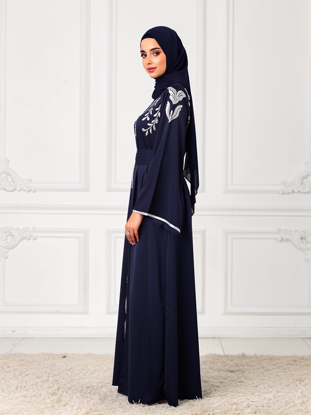 Caftan Layla Bleu Nuit — vue trois-quarts