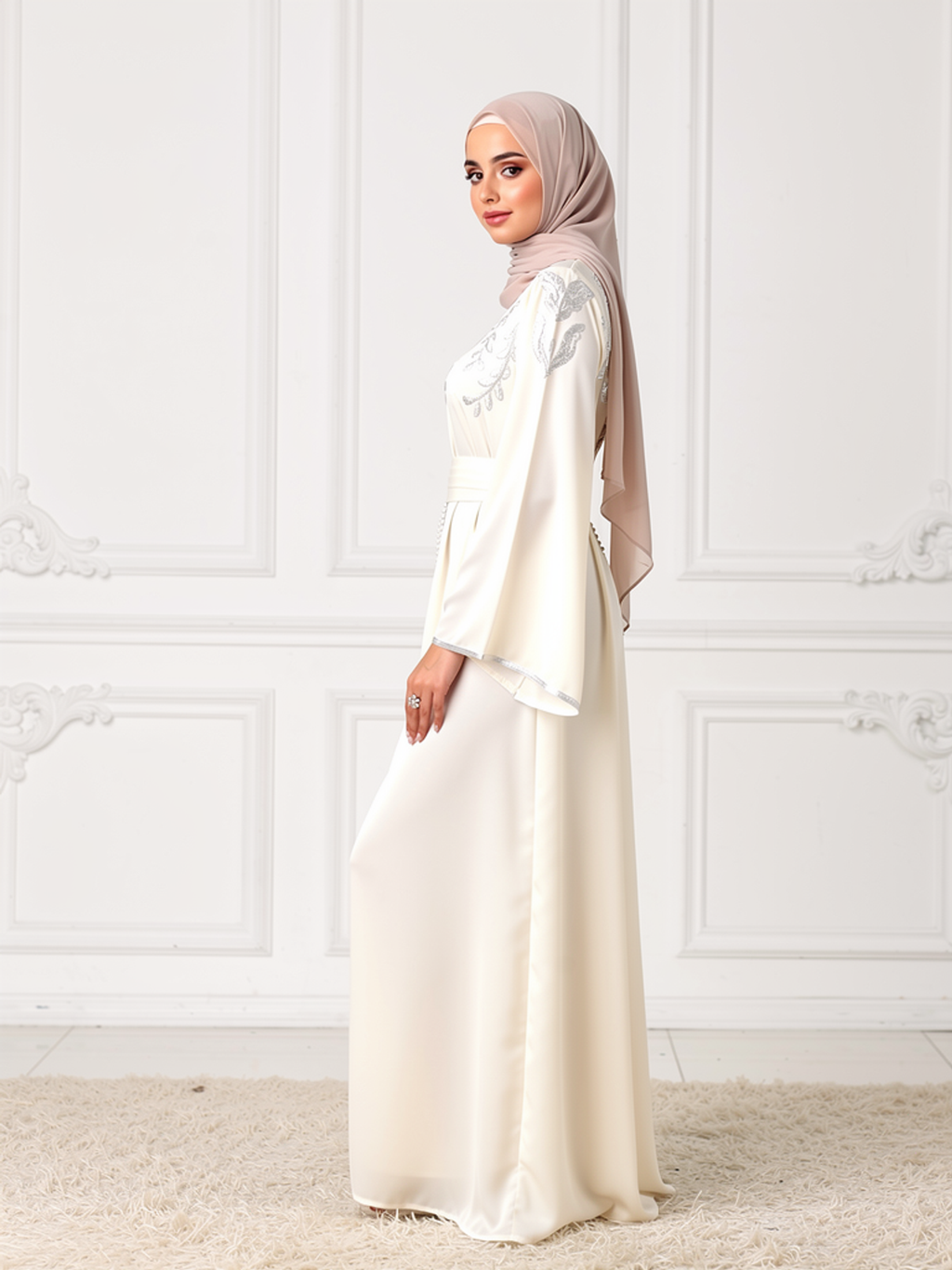 Caftan Layla Ivoire — vue trois-quarts