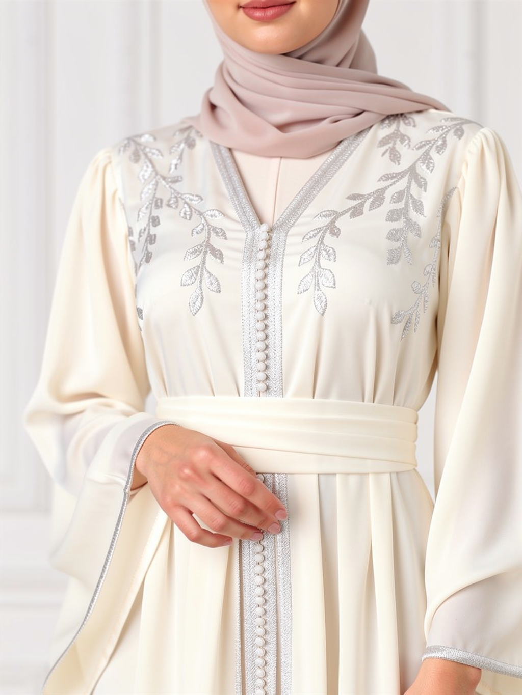 Caftan Layla Ivoire — détail du buste