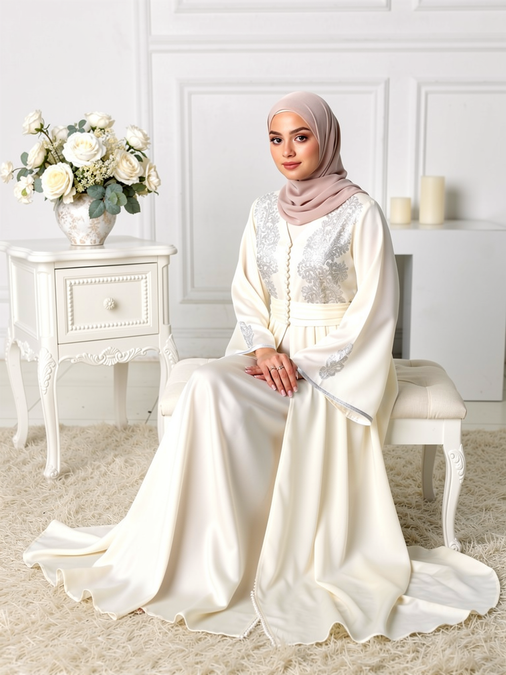 Caftan Layla Ivoire — portée, assise