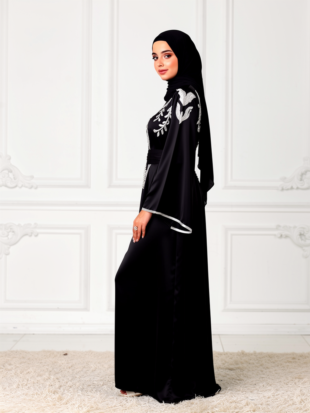 Caftan Layla Noir — vue trois-quarts