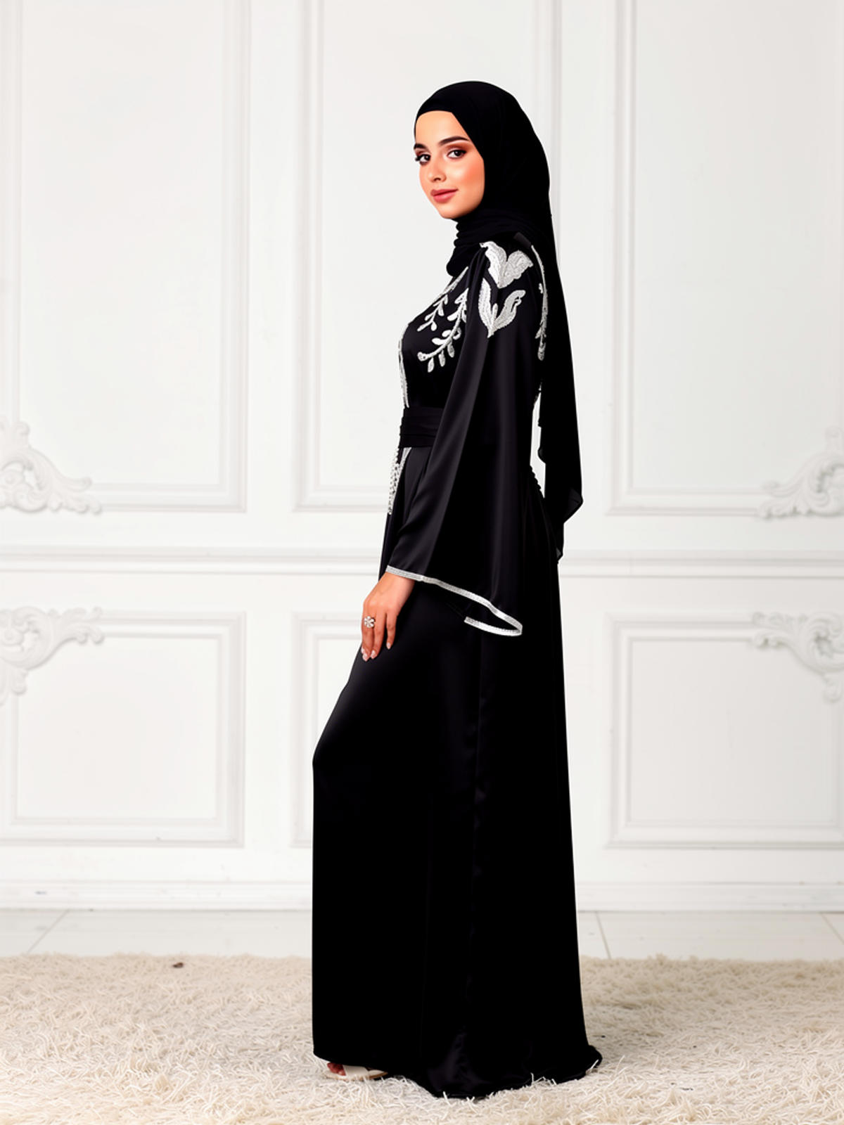 Caftan Layla Noir — vue trois-quarts