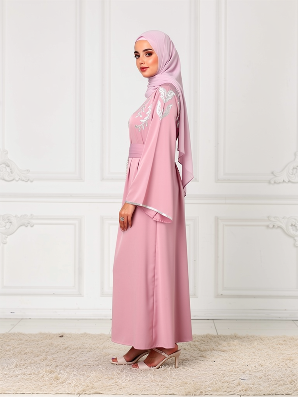 Caftan Layla Rose Poudré — vue trois-quarts