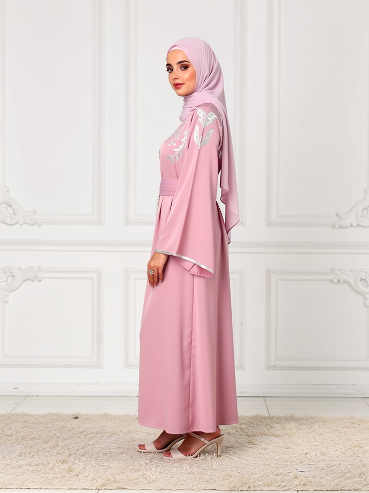 Caftan Layla Rose Poudré — vue trois-quarts