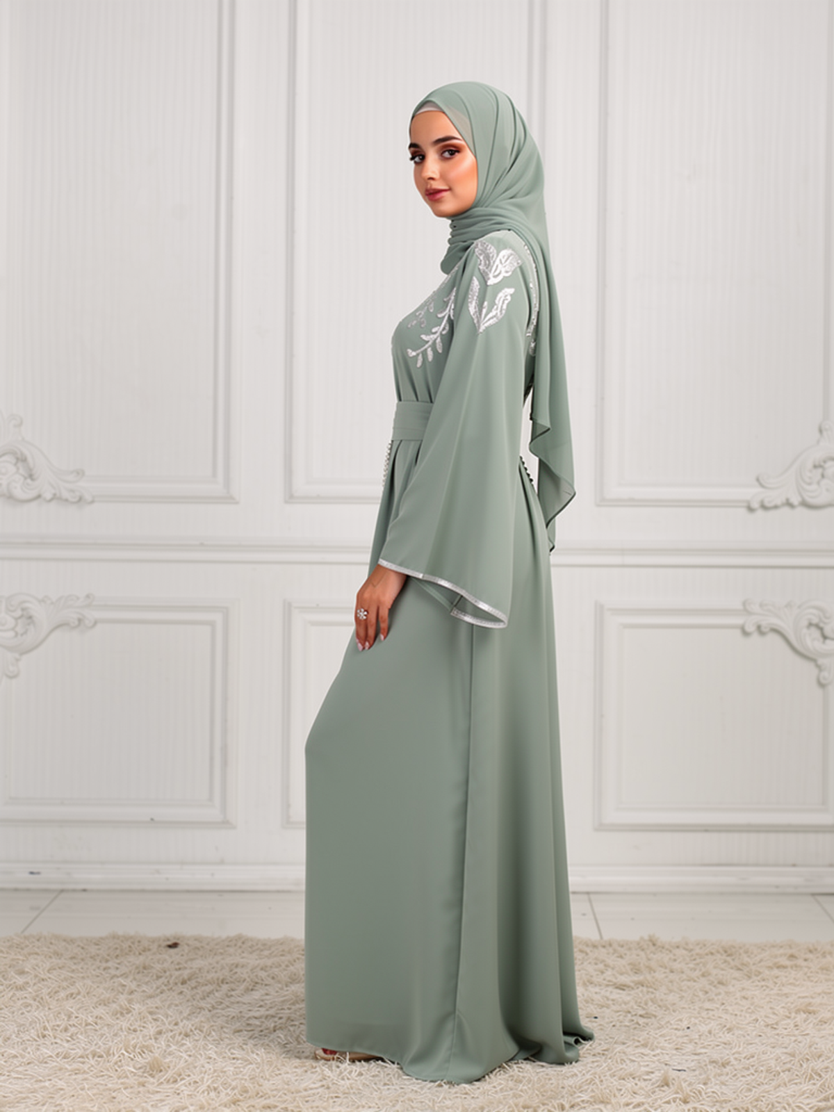 Caftan Layla Sauge — vue trois-quarts