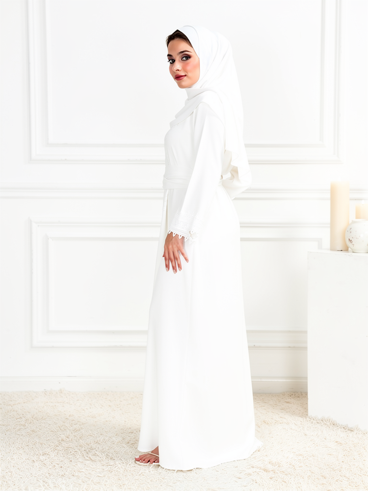 Caftan Salma Blanc — vue trois-quarts