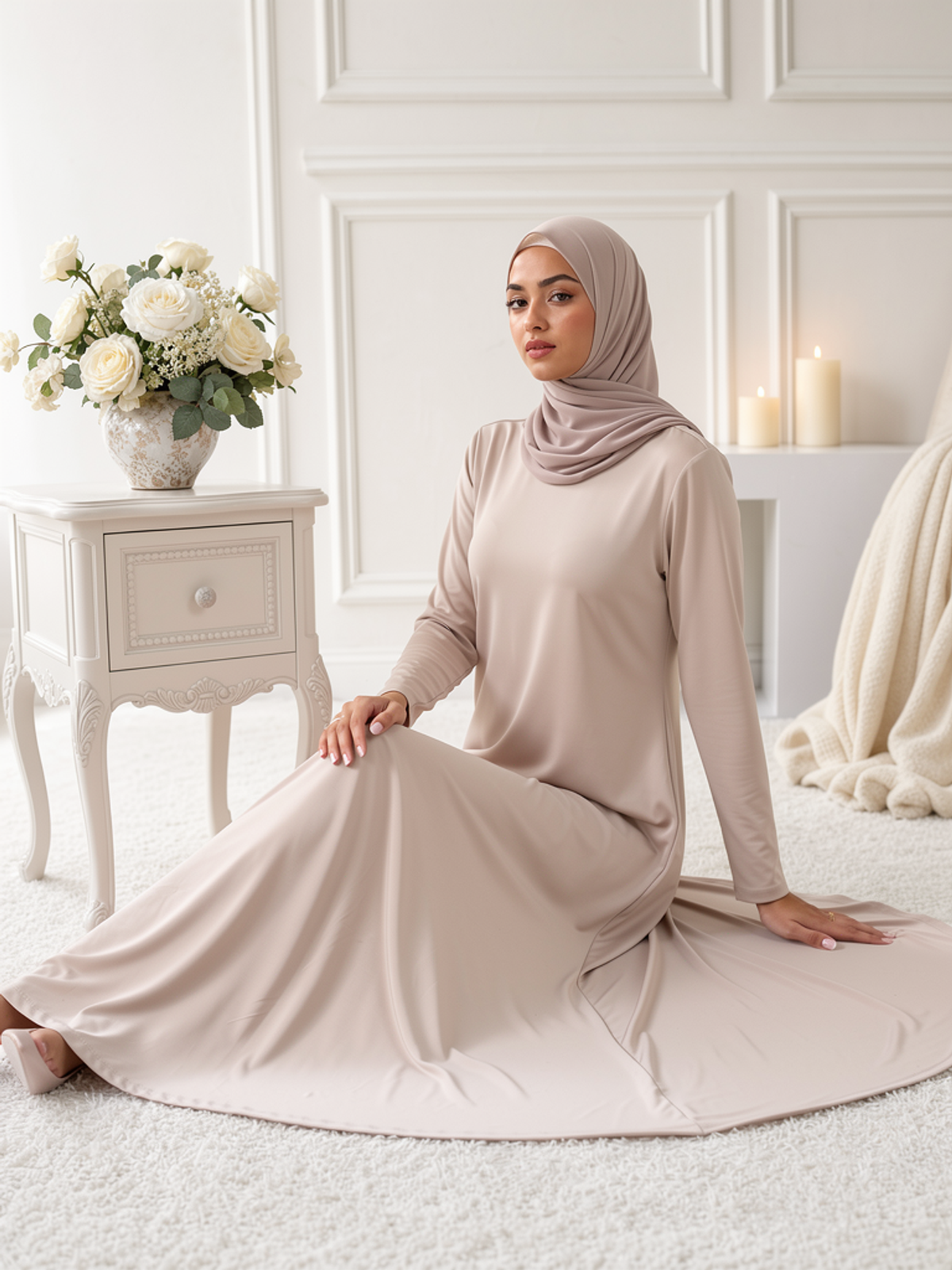 Sous-robe Sana Beige — portée, assise