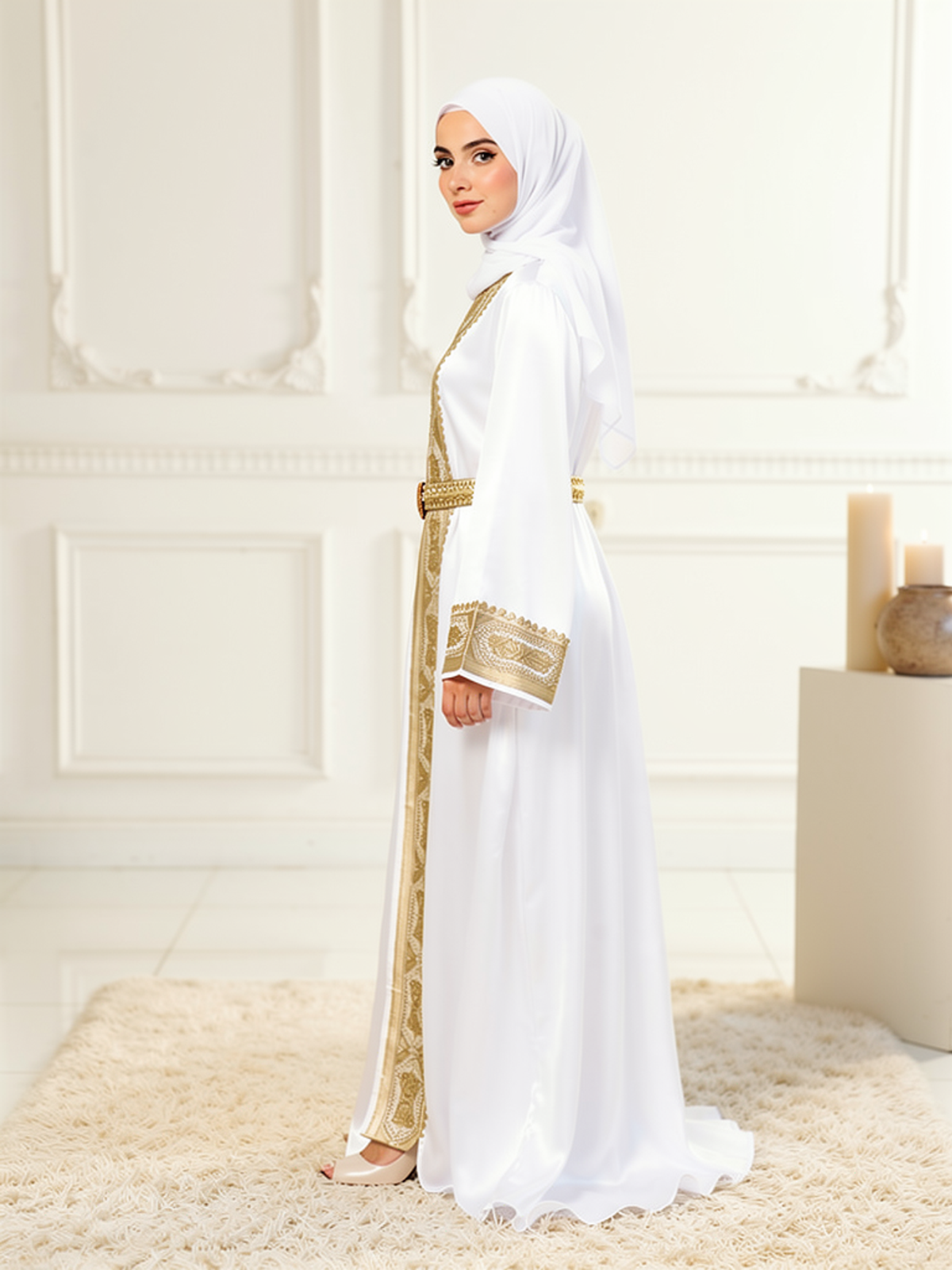 Caftan Soraya Blanc — vue trois-quarts