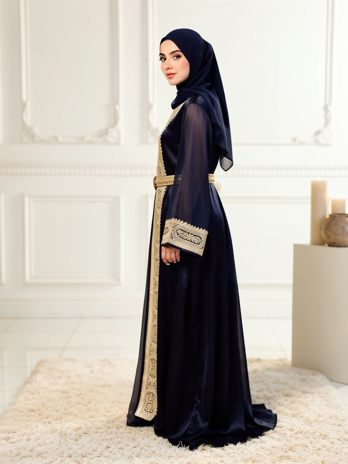 Caftan Soraya Bleu Nuit — vue trois-quarts