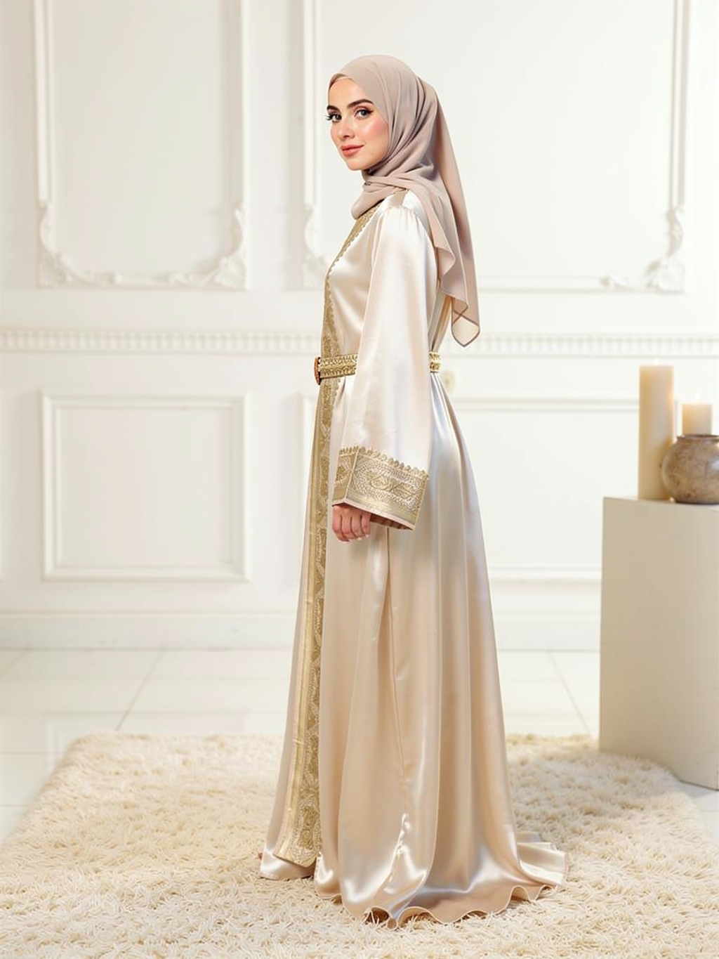 Caftan Soraya Champagne — vue trois-quarts