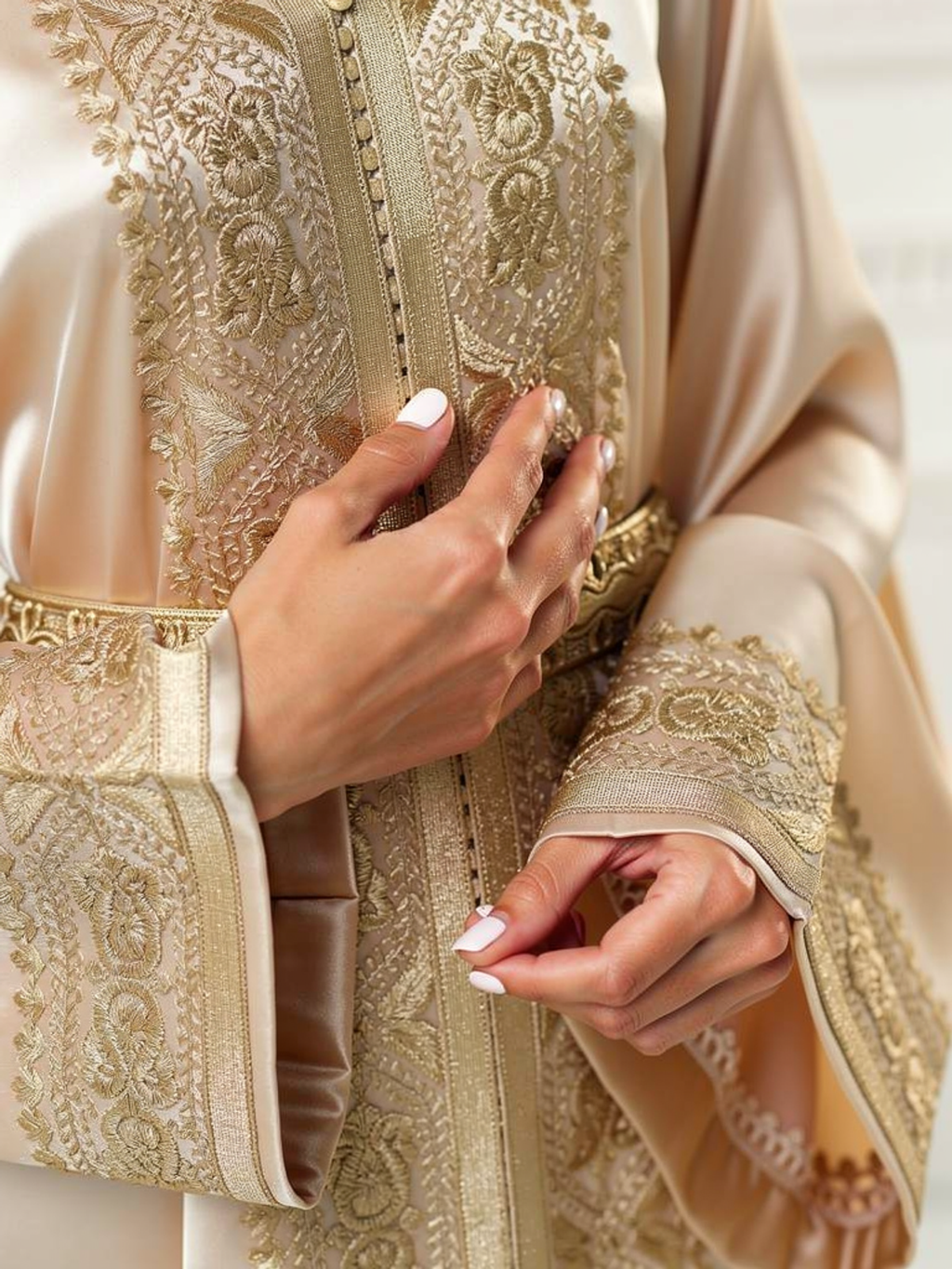 Caftan Soraya Champagne — détail du buste