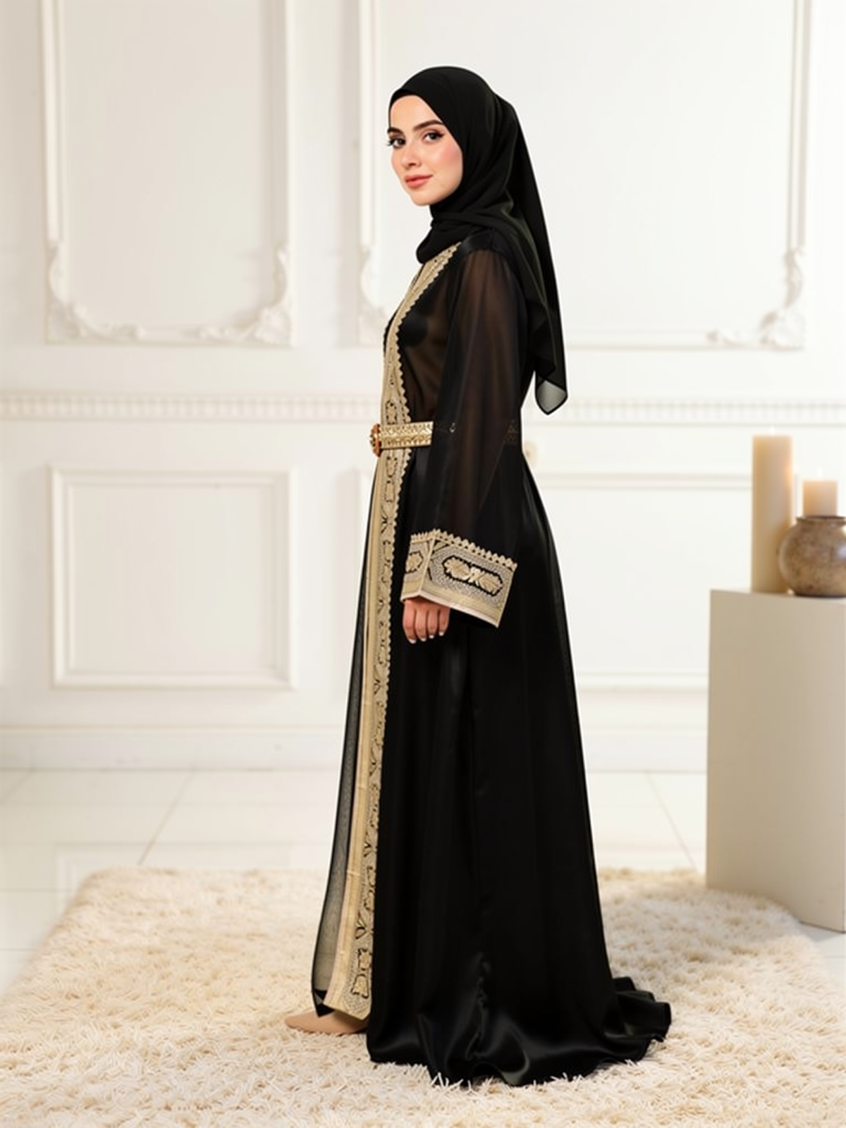 Caftan Soraya Noir — vue trois-quarts