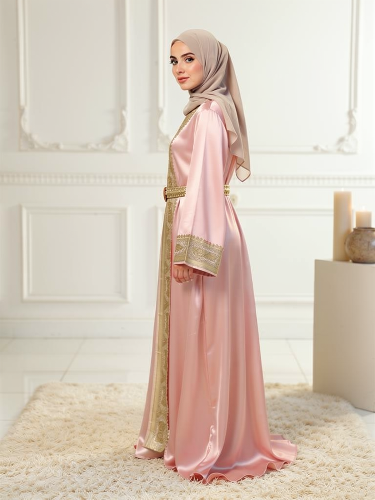 Caftan Soraya Rose Poudré — vue trois-quarts