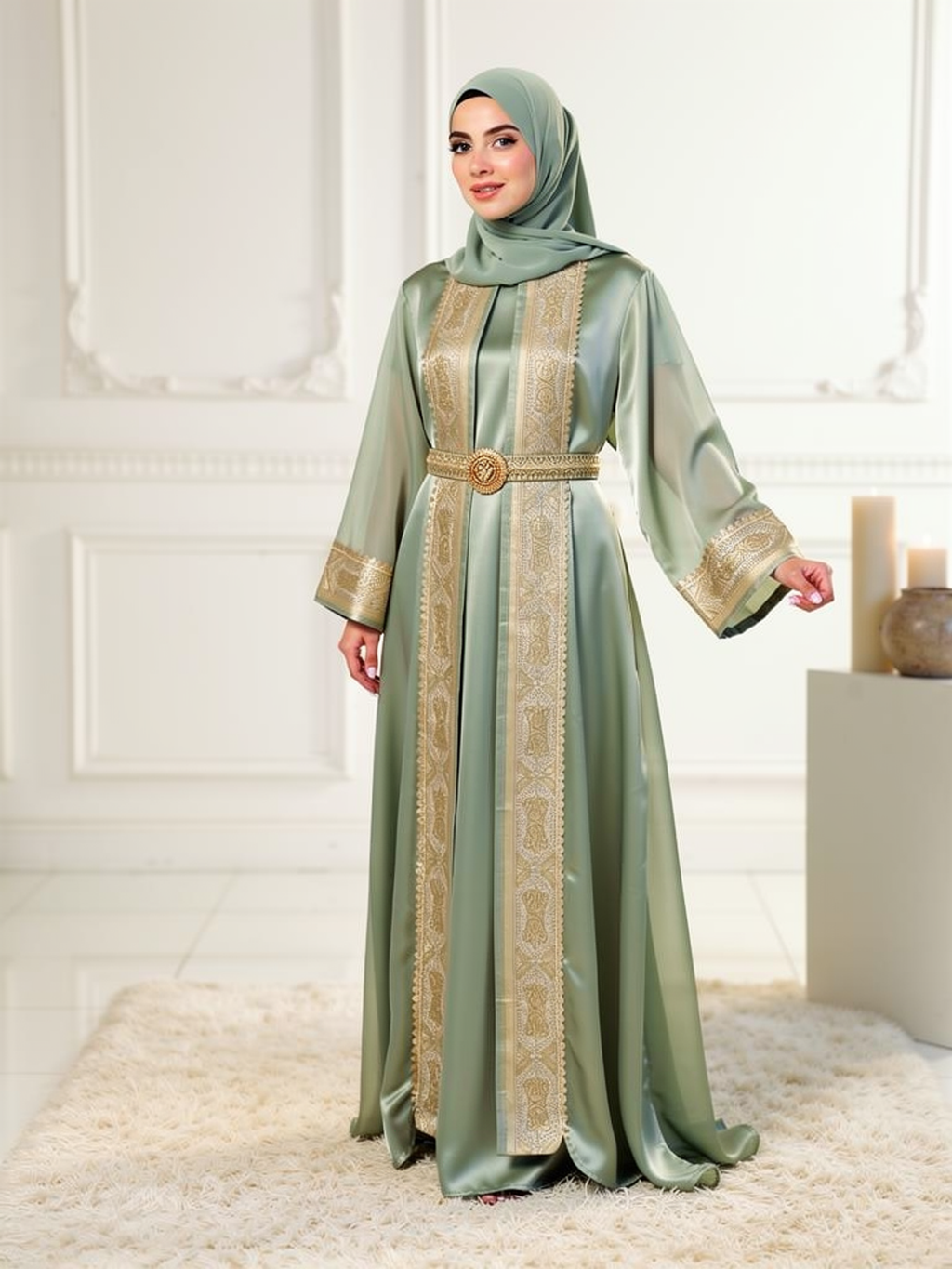 Caftan Soraya Sauge — vue trois-quarts