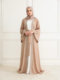 Abaya Mousseline Yasmine Beige — vue de face